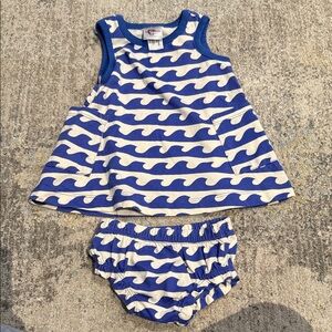 Hanna Andersson Blue and Cream Wave Dress Set